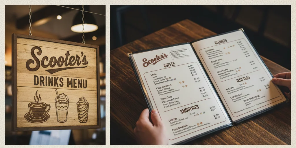 Scooters Drinks Menu