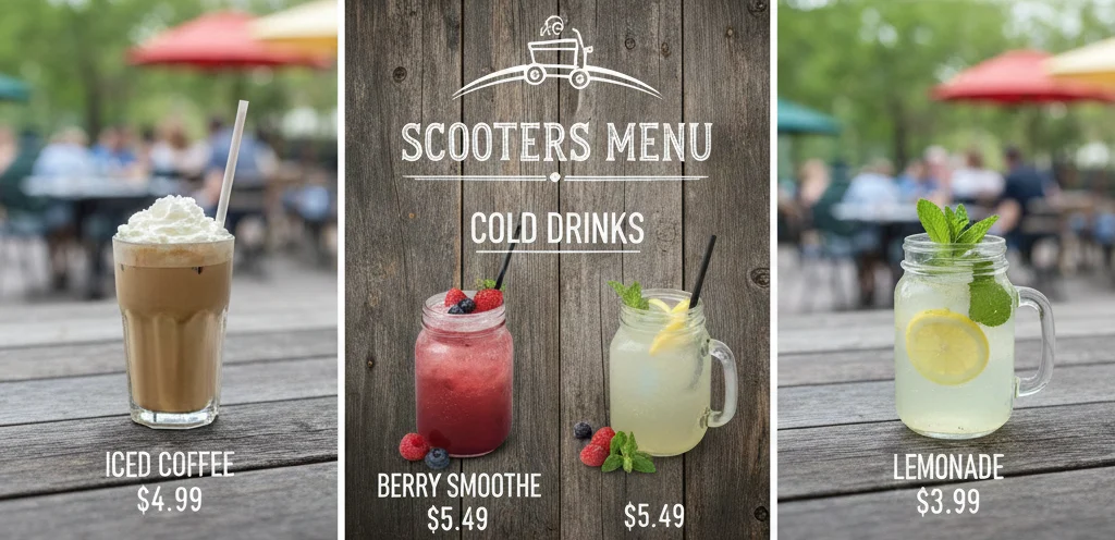 Scooters Menu cold Drinks Drinks with there prices