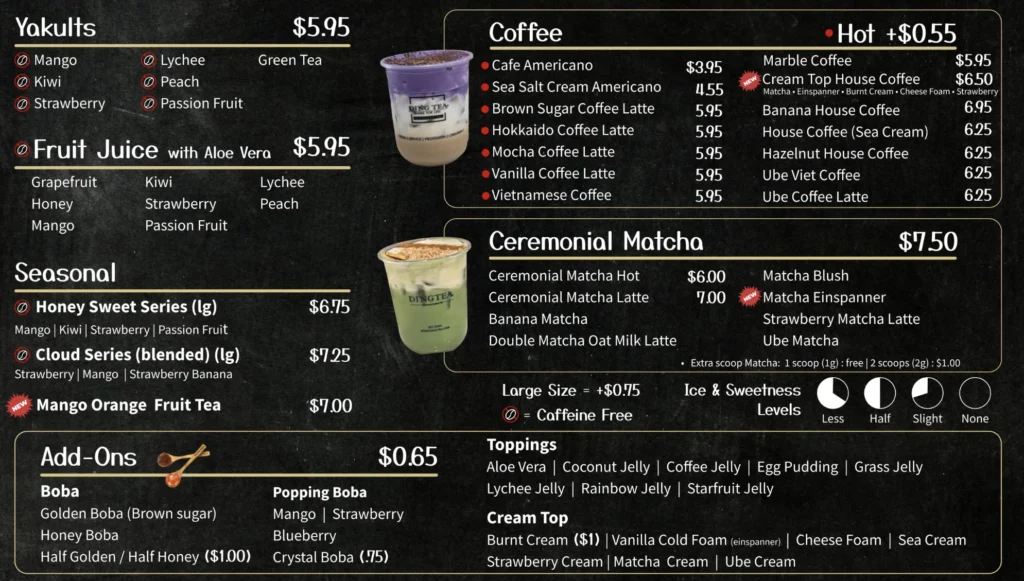 Ding Tea Menu