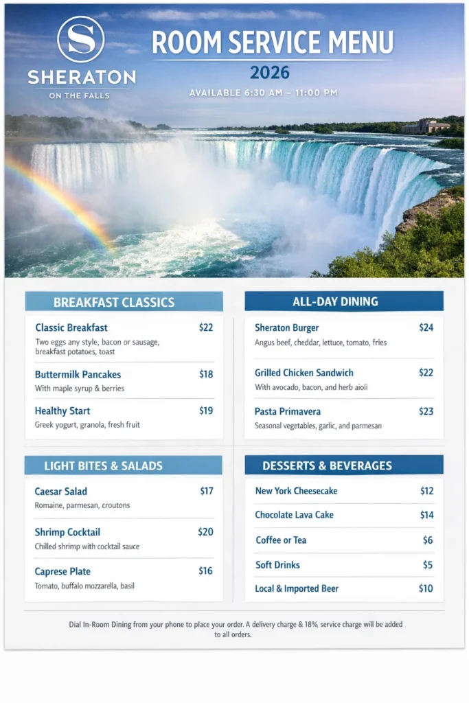 Sheraton on the Falls Room Service Menu