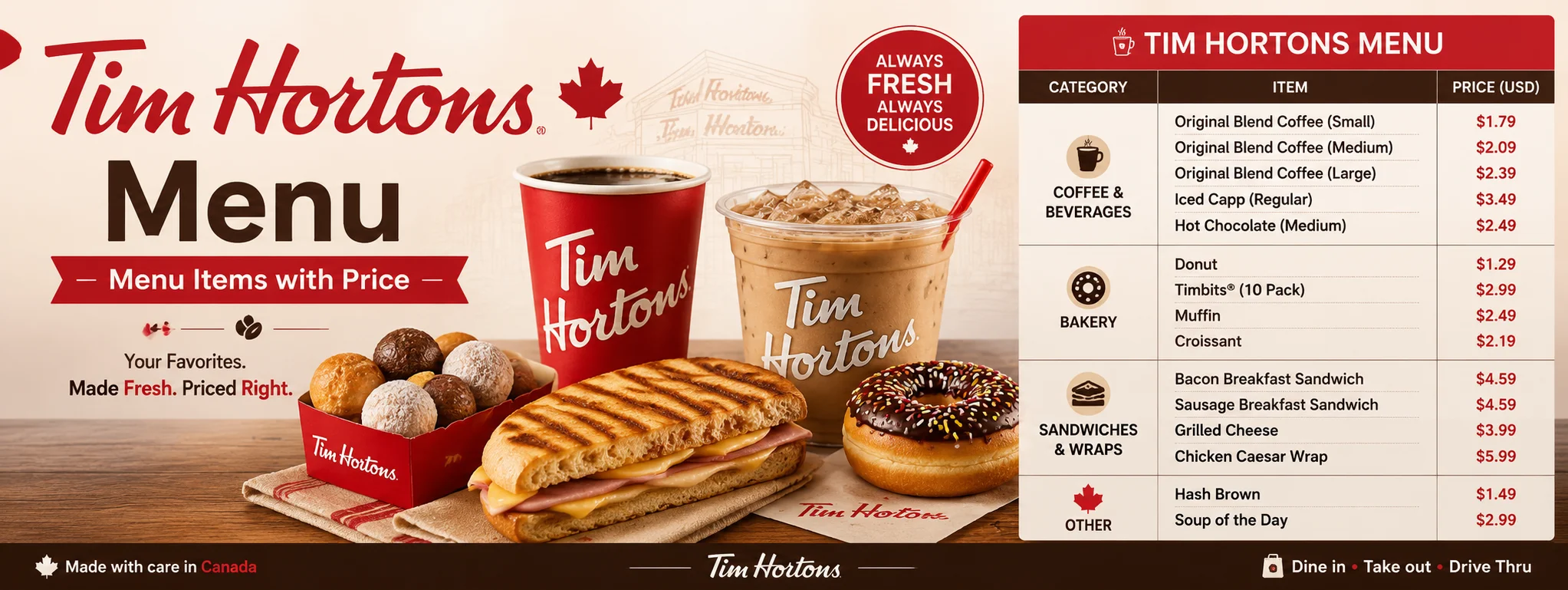 Tim Hortons Menu