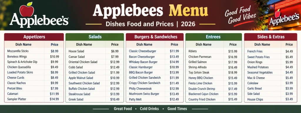 Applebees Menu
