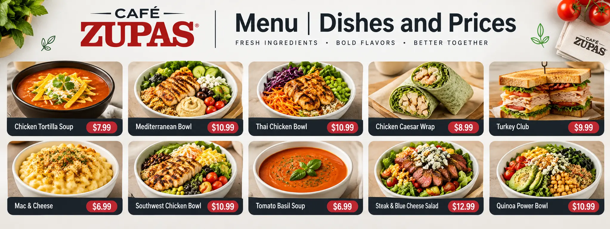Cafe Zupas Menu