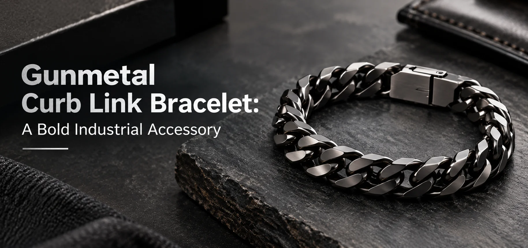 gun metal brushed stainless steel curb link bracelet