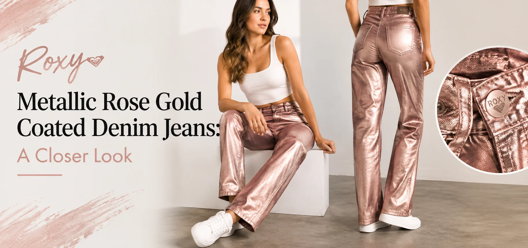 Roxy Metallic Rose Gold Coated Denim Jeans